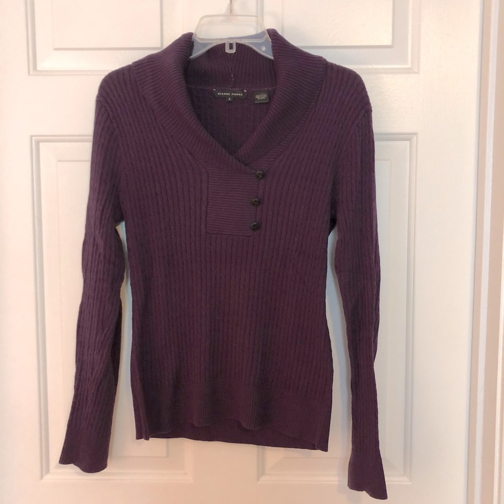 Purple Ribbed Sweater with Buttons